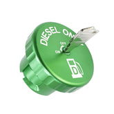 DOCA green diesel cap front view showing lock and finish benefit secure fit