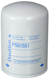 Donaldson P551551 front view showing label and spin-on base for easy replacement