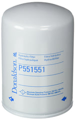 Donaldson P551551 front view showing label and spin-on base for easy replacement