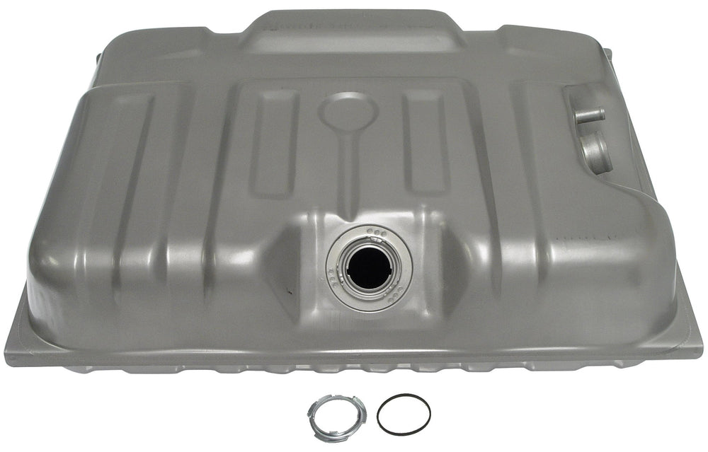 Dorman rear fuel tank front view showing mounting points and assured fit