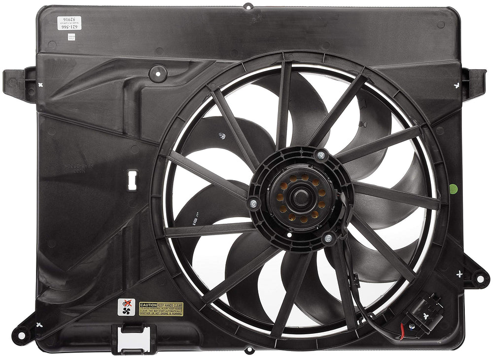 Dorman 621-566 front assembly showing shroud and blades, ensuring correct fit