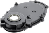 Dorman 635-502 front view showing full timing cover and bolt locations for accurate fit