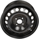 Dorman wheel front face view showing bolt pattern and durable finish benefit