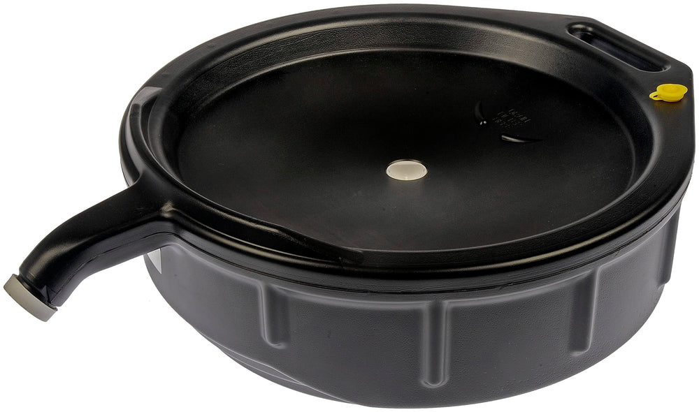 Dorman 95-1371 front view showing full pan and wide drain opening, prevents spills