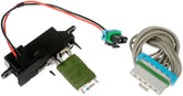 Dorman front blower resistor front view showing mounting points and benefit: easy replacement