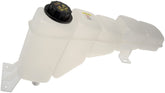 Dorman front coolant reservoir with cap showing complete replacement and fit