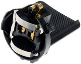 Dorman front view headlight socket showing connector shape and secure fit benefit