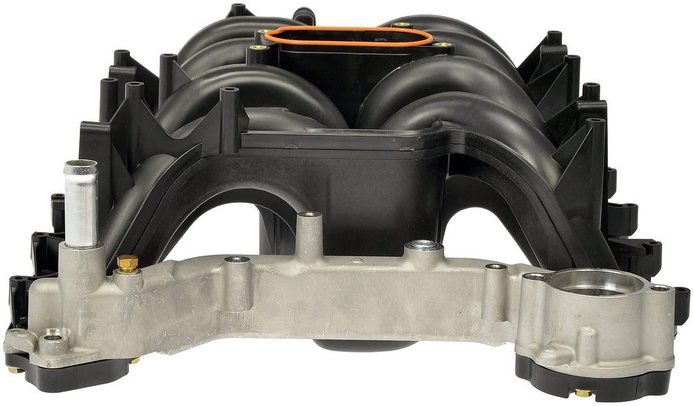 Dorman intake manifold front view showing fit and alignment benefit