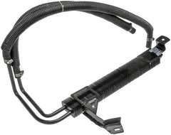 Dorman power steering cooler front view showing durable fins and mounting points for reliable fit