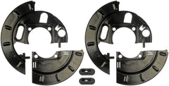 Dorman rear dust shield front view showing mounting points and fitment benefit