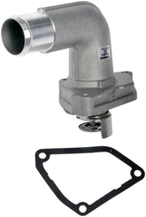 Dorman thermostat housing front view showing mounting points and reliable fit