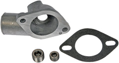 Dorman thermostat housing installed on engine highlighting correct fit advantage