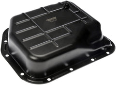 Dorman transmission pan front view showing fit and complete kit benefit