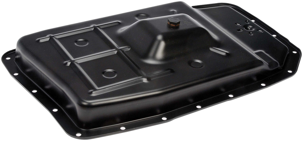 Dorman transmission pan front view showing mounting holes and clean fit