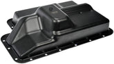 Dorman transmission oil pan front view showing mounting profile and durable construction for reliable fit