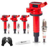 DOWYTA front packaging showing four coils and four spark plugs for direct-fit replacement