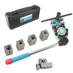 DPTOOL flaring tool front view showing compact bench-mounted design and precise alignment