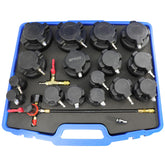 DPTOOL front layout of the 19-piece turbo leakage tester kit showing tools and case for quick identification and storage