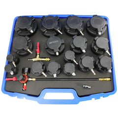 DPTOOL front layout of the 19-piece turbo leakage tester kit showing tools and case for quick identification and storage