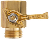 Dramm brass shut-off valve front view showing solid body and handle for durability