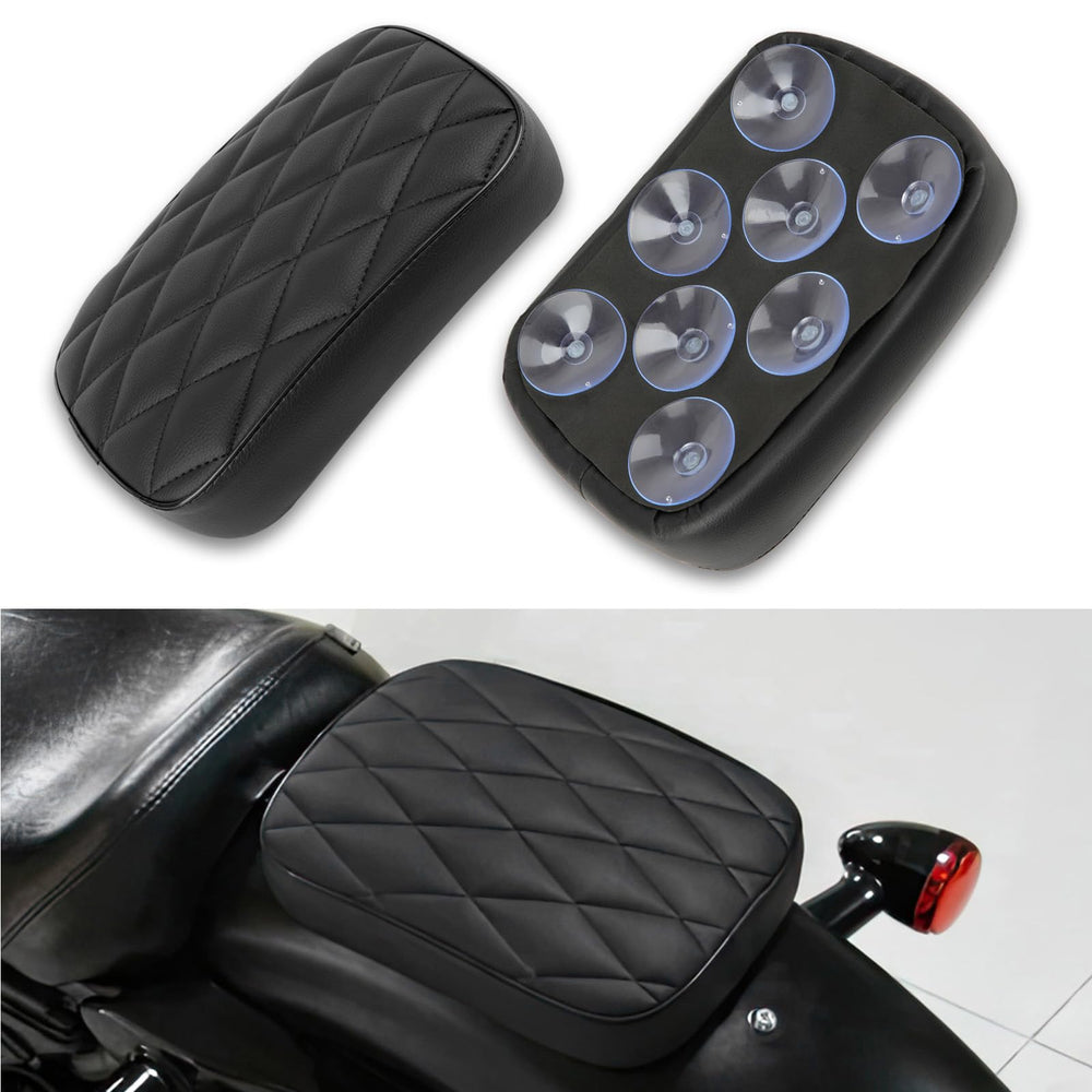 DREAMIZER front view of black diamond pillion pad showing sleek profile and comfort