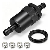 Dreyoo billet inline fuel filter front view showing compact durable housing and clean look