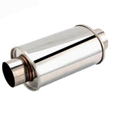 Drynochet front view of 3 inch resonator showing inlet outlet and polished finish for fit clarity