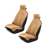 Dryva front view of tan seat cover showing full-seat protection benefit