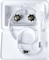 DSRTLP exterior shower box front panel showing tidy exterior storage and protection