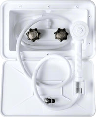 DSRTLP exterior shower box front panel showing tidy exterior storage and protection