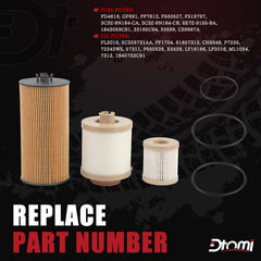 Dtomi fuel filter close-up highlighting inlet/outlet and media for reliable contaminant protection