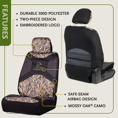 Ducks Unlimited headrest cover close-up highlighting stacked logo and easy installation