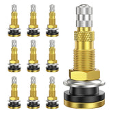 Dueilgo TR618A front view of ten valve stems showing durable brass bodies
