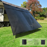 Dulepax front view of full awning screen showing shade and privacy benefits