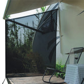 Dulepax front view installed on RV awning showing full coverage and shade benefit