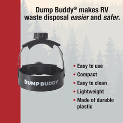 Dump Buddy side profile with hose attached demonstrating leak prevention