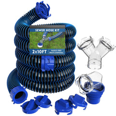DUMPMAN front packaging showing complete sewer hose kit and components for fast setup