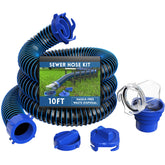 DUMPMAN front view of the full 10ft sewer hose kit showing included parts and compact case