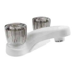 Dura Faucet front view showing compact white finish and clean lines