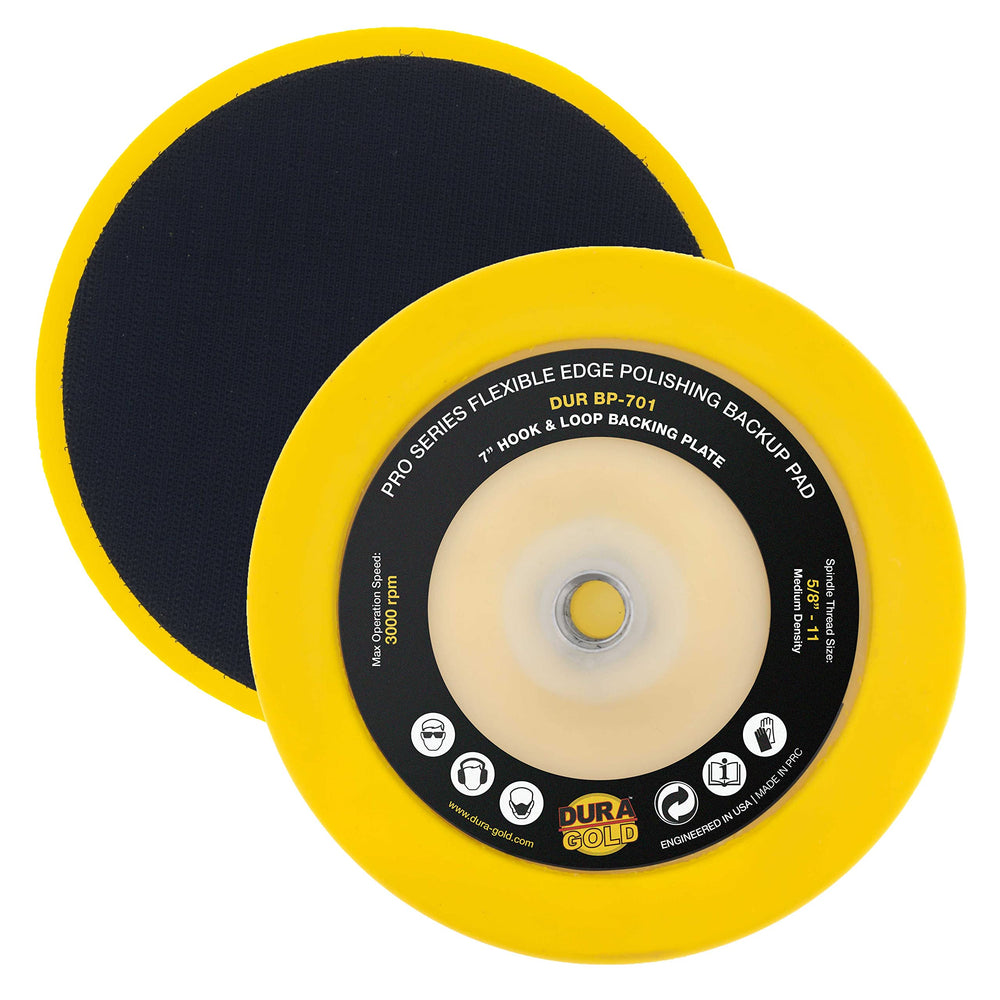 Dura-Gold front view of 7-inch backing pad showing durable foam and core, ensures balanced polishing