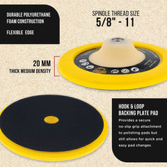 Dura-Gold hook-and-loop surface detail securing polishing pads quickly for faster workflow
