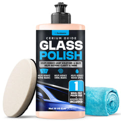 Durabasics front packaging showing product and kit benefits for restoring glass