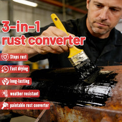 Duraxell being brushed onto a metal fence demonstrating rust protection benefit