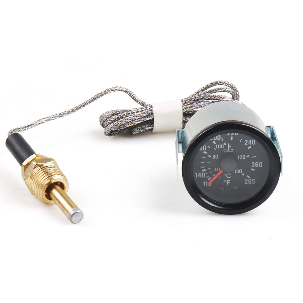 Dyno Racing front view of 52mm gauge showing readable dual-scale dial and retro bezel