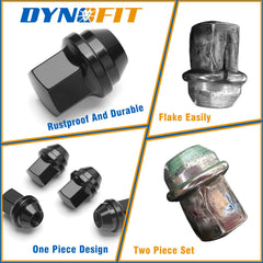dynofit lug nut held in hand for scale showing correct size benefit