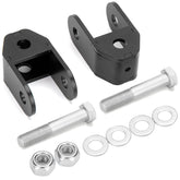 dynofit front view of rear shock extenders showing bracket shape and mounting holes