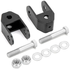 dynofit front view of rear shock extenders showing bracket shape and mounting holes
