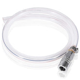 E-cowlboy front view of drain hose showing coupler and length for quick replacement