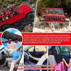 E-cowlboy grab handle installed on Jeep roll bar showing easy tool-free fit