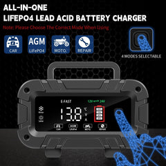 E-FAST LCD display showing charge mode and status for clear monitoring benefit